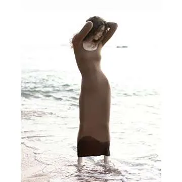 PUMIEY Long Sleeve Dress for Women Maxi Dress Bodycon Dresses for Women Dupe Formal Dresses Brown Dress Hazelnut X-Small