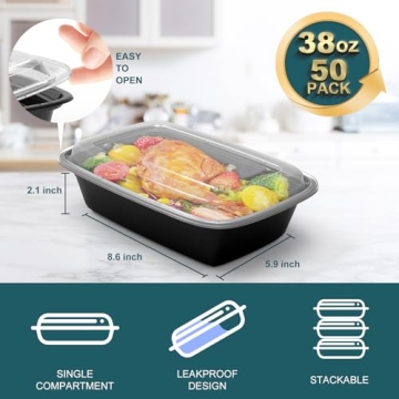 38OZ Meal Prep Containers - 50 Pack BPA-Free & Durable
