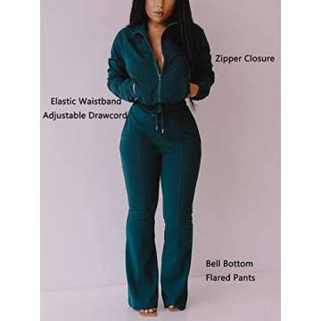 Womens Tracksuits Two Piece Outfits - Casual Zip Sweatshirts + Bell Bottom Flared Pants Sweatsuit Fashion Lounge Set Jumpsuits