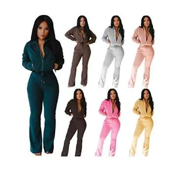 Womens Tracksuits Two Piece Outfits - Casual Zip Sweatshirts + Bell Bottom Flared Pants Sweatsuit Fashion Lounge Set Jumpsuits