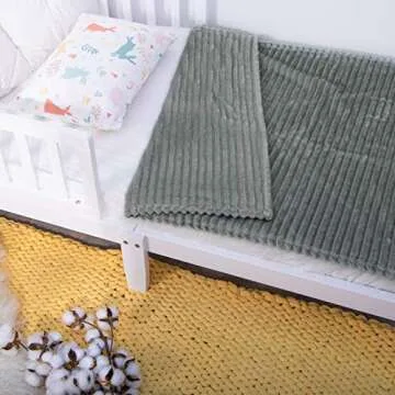 NTBAY Flannel Fuzzy Toddler Blanket, Fluffy Warm and Lightweight Reversible Stripes Design Baby Plush Blanket, 30x40 Inches, Grey