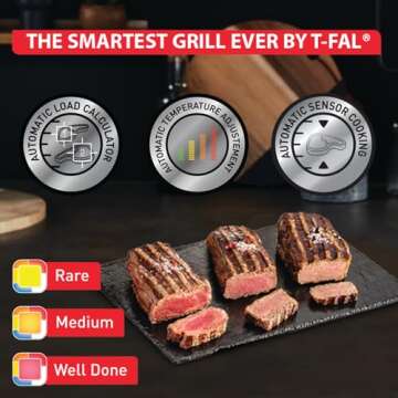 T-Fal OptiGrill Stainless Steel Electric Grill - 6 Cooking Modes, Dishwasher Safe, Indoor Grill