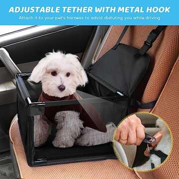 GENORTH Dog Car Seats for Small and Medium Dogs,Portable Puppy/Pet Car Booster Seat with Clip-On Leash and Mesh Window for Pet Up to 20 lbs