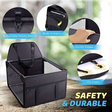 GENORTH Dog Car Seats for Small and Medium Dogs,Portable Puppy/Pet Car Booster Seat with Clip-On Leash and Mesh Window for Pet Up to 20 lbs