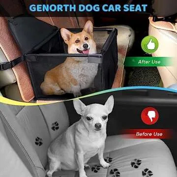 GENORTH Dog Car Seats for Small and Medium Dogs,Portable Puppy/Pet Car Booster Seat with Clip-On Leash and Mesh Window for Pet Up to 20 lbs