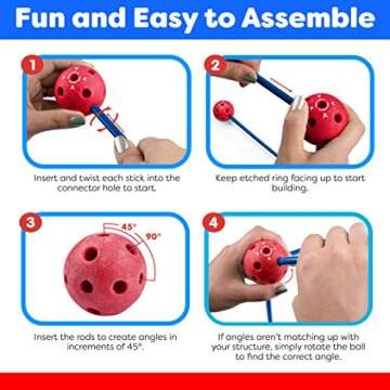 Power Your Fun Fun Forts Kids Tent for Kids - 81 Pieces Fort Building STEM Toys Kit, Construction Toys Play Tent Indoor and Outdoor Playhouse for Kids with 53 Rods and 28 Spheres (Red, Blue) 1 Pack