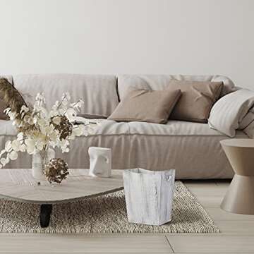 SEHERTIWY Wood Trash Can, Farmhouse Wastebasket Bin for Bathroom, Office, Bedroom, Living Room, Small Square Rustic Garbage Container (Wood-White)