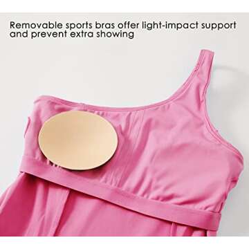 Willit Women's One Shoulder Dress Tennis Exercise Golf Athletic Dress with Bra & Shorts Active Dress with Pockets Pink S