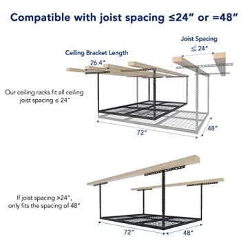 FLEXIMOUNTS 4x6 Heavy Duty Overhead Garage Adjustable Ceiling Storage Rack, 72" Length x 48" Width x 40" Height (Black)