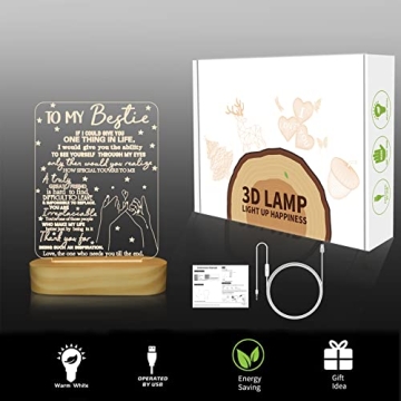 to My Bestie Gifts,3D Illusion Lamp I Love You Friends Night Light for Best Friend Sister Boys & Girls Women BFF Birthday Holiday, Soft Warm White Colors LED Wooden Table Lamp