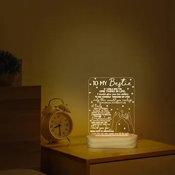 to My Bestie Gifts,3D Illusion Lamp I Love You Friends Night Light for Best Friend Sister Boys & Girls Women BFF Birthday Holiday, Soft Warm White Colors LED Wooden Table Lamp
