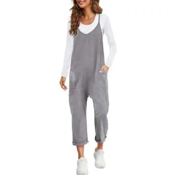 Nirovien Womens Oversized Sleeveless Jumpsuits Loose Spaghetti Strap Baggy Overalls with Pockets Casual One Piece Rompers(Hgrey,S)