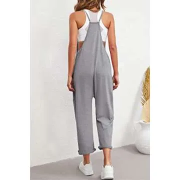 Nirovien Womens Oversized Sleeveless Jumpsuits Loose Spaghetti Strap Baggy Overalls with Pockets Casual One Piece Rompers(Hgrey,S)