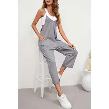Nirovien Womens Oversized Sleeveless Jumpsuits Loose Spaghetti Strap Baggy Overalls with Pockets Casual One Piece Rompers(Hgrey,S)