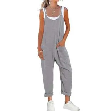 Nirovien Womens Oversized Sleeveless Jumpsuits Loose Spaghetti Strap Baggy Overalls with Pockets Casual One Piece Rompers(Hgrey,S)