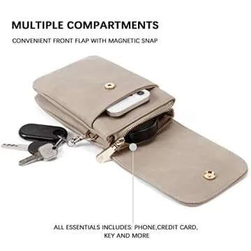BOSTANTEN Vegan Leather Small Crossbody Bags for Women Designer Cell Phone Bag Wallet Purses Adjustable Strap Retro Grey
