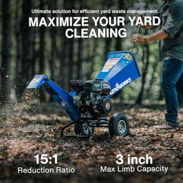 Landworks Wood Chipper Shredder Mulcher, Heavy Duty, 7 HP Gas Powered, Compact Rotor Assembly, 3 Inc...