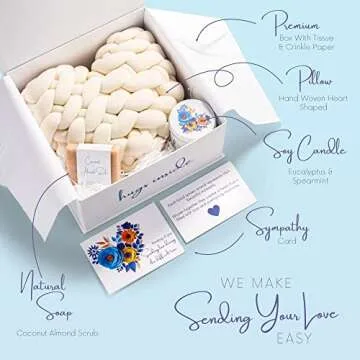 Boxzie Sympathy Gifts, Condolence Gift Box, Bereavement Basket, Sorry for Your Loss Care Package, Thinking of You Grief Boxes for Women, Men, Friend – Condolences Navy Pillow (Modern, Grey, 1)