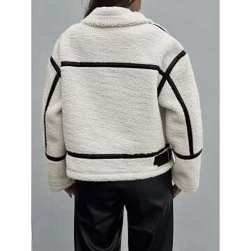 Tankaneo Womens Faux Fur Jackets Winter Trendy Sherpa Moto Leather Patchwork Zip Up Coat