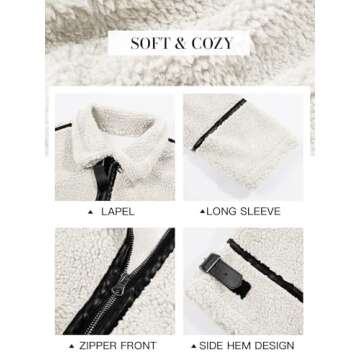 Tankaneo Womens Faux Fur Jackets Winter Trendy Sherpa Moto Leather Patchwork Zip Up Coat