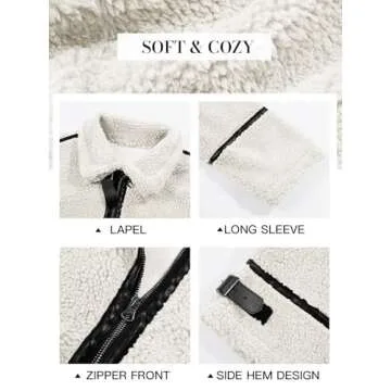 Tankaneo Womens Faux Fur Jackets Winter Trendy Sherpa Moto Leather Patchwork Zip Up Coat