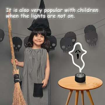 Halloween Ghost Neon Sign, Halloween Decoration LED Ghost Neon Light Sign with Base, Ghost Shape Lamp with Battery or USB Powered for Halloween Part Bar Room Décor