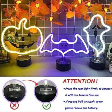 Halloween Ghost Neon Sign, Halloween Decoration LED Ghost Neon Light Sign with Base, Ghost Shape Lamp with Battery or USB Powered for Halloween Part Bar Room Décor