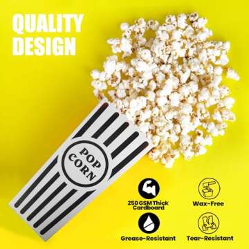 Novelty Place 12 Pcs Classic Popcorn Boxes, 46 oz Black and White Striped Cardboard Popcorn Containe...
