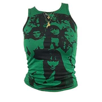 Avanova Women's Face Portrait Print Crewneck Casual Summer Sleeveless Crop Tank Top Green Large