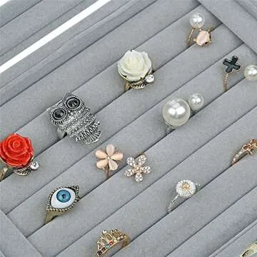 LANTWOO Velvet Glass Jewelry Ring Display Stand Storage Box Ring Earrings Jewelry Box Ring Holder Case