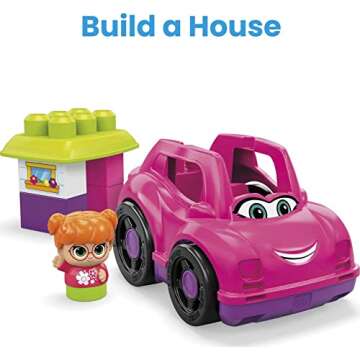 Mega BLOKS First Builders Toddler Building Blocks Toy Set, Catie Convertible with 6 Pieces and Storage, 1 Figure, Pink, Ages 1+ Years