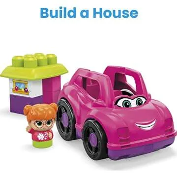Mega BLOKS First Builders Toddler Building Blocks Toy Set, Catie Convertible with 6 Pieces and Storage, 1 Figure, Pink, Ages 1+ Years