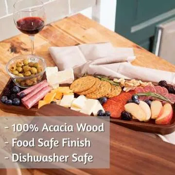 Solid Acacia Wood Serving Trays - Rectangular Wooden Serving Platters for Home Decor, Food, Vegetables, Fruit, Charcuterie, Appetizer Serving Tray, Cheese Board (Set of 3 Plates)