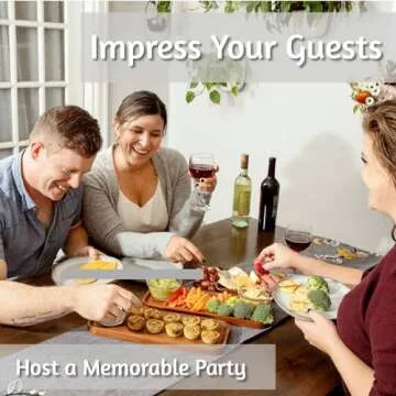 Solid Acacia Wood Serving Trays - Rectangular Wooden Serving Platters for Home Decor, Food, Vegetables, Fruit, Charcuterie, Appetizer Serving Tray, Cheese Board (Set of 3 Plates)