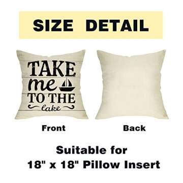 FBCOO Life is Better at The Lake House Decorative 18x18 Throw Pillow Cover Set of 4, Lakehouse Retro...