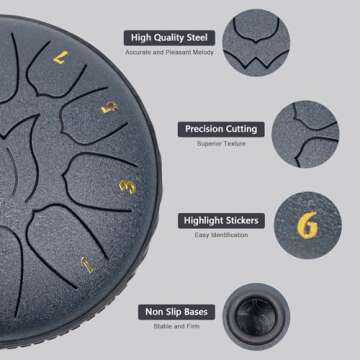 JYTMUS Steel Tongue Drum 11 Notes 6 Inches Steel Drum with Drum Bag, Music Book, Drum Mallets, Malle...
