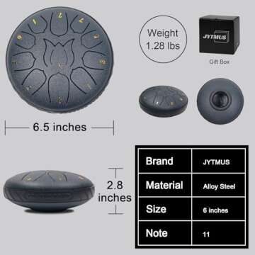 JYTMUS Steel Tongue Drum 11 Notes 6 Inches Steel Drum with Drum Bag, Music Book, Drum Mallets, Mallet Holder, Finger Picks and Stickers Tongue Drum for Yoga, Meditation, Prenatal Music Education