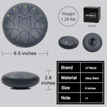 JYTMUS Steel Tongue Drum 11 Notes 6 Inches Steel Drum with Drum Bag, Music Book, Drum Mallets, Mallet Holder, Finger Picks and Stickers Tongue Drum for Yoga, Meditation, Prenatal Music Education