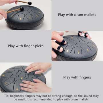 JYTMUS Steel Tongue Drum 11 Notes 6 Inches Steel Drum with Drum Bag, Music Book, Drum Mallets, Mallet Holder, Finger Picks and Stickers Tongue Drum for Yoga, Meditation, Prenatal Music Education