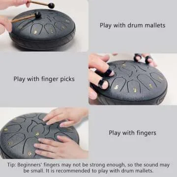JYTMUS Steel Tongue Drum 11 Notes 6 Inches Steel Drum with Drum Bag, Music Book, Drum Mallets, Mallet Holder, Finger Picks and Stickers Tongue Drum for Yoga, Meditation, Prenatal Music Education