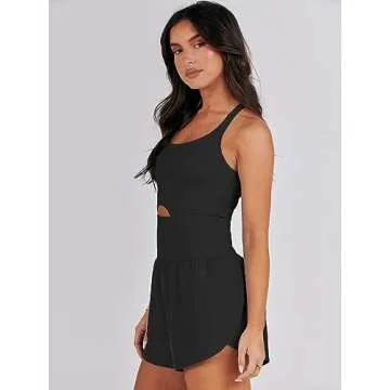 ANRABESS Women Rompers Running Exercise Workout Set One Piece Jumpsuits Gym Yoga Outfits 2025 Summer Active Wear Clothes Black Small