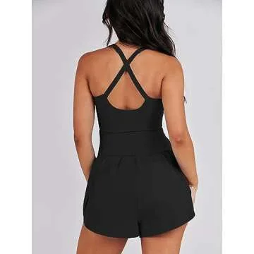 ANRABESS Women Rompers Running Exercise Workout Set One Piece Jumpsuits Gym Yoga Outfits 2025 Summer Active Wear Clothes Black Small