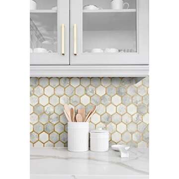 NextWall Inlay Faux Hexagon Geometric Peel and Stick Wallpaper (Alaska Grey & Gold)