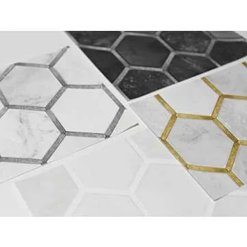 NextWall Inlay Faux Hexagon Geometric Peel and Stick Wallpaper (Alaska Grey & Gold)