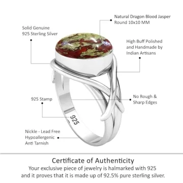 JEWELOPORIUM Multicolor Dragon Blood Jasper Silver Ring for Women