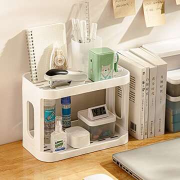 kaileyouxiangongsi 2-Tier Desk Organizers & Dispensers，Mail Holder for Office Desk Organization，Kitchen Spice Rack or Bathroom Countertop Organizer, Gift for Teachers, Classmates, and Friends,White