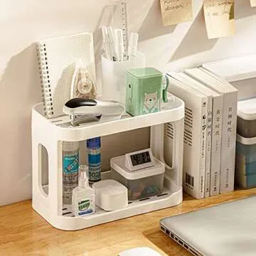 kaileyouxiangongsi 2-Tier Desk Organizers & Dispensers，Mail Holder for Office Desk Organization，Kitchen Spice Rack or Bathroom Countertop Organizer, Gift for Teachers, Classmates, and Friends,White