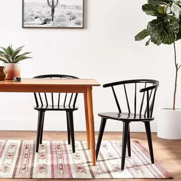 Target Marketing Systems Florence Wooden Dining Chairs Set of 2 with Low Windsor Spindle Back, Rubbe...