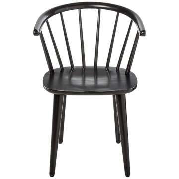 Target Marketing Systems Florence Wooden Dining Chairs Set of 2 with Low Windsor Spindle Back, Rubber Wood Construction, Stylish, Durable, and Comfortable Seating for Mid Century Modern Kitchen, Black