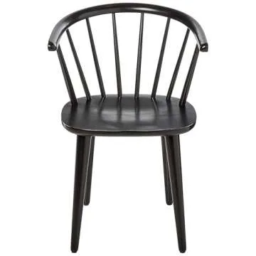 Target Marketing Systems Florence Wooden Dining Chairs Set of 2 with Low Windsor Spindle Back, Rubber Wood Construction, Stylish, Durable, and Comfortable Seating for Mid Century Modern Kitchen, Black